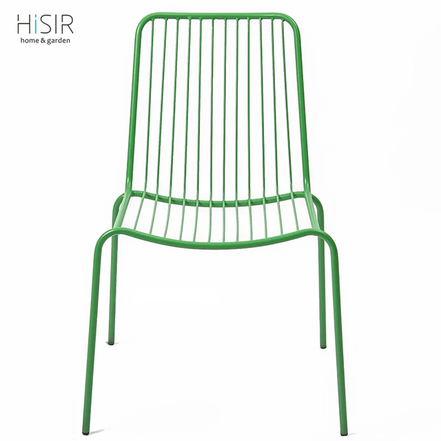 French Wrought Iron Garden Furniture Steel Dining Chair In Green