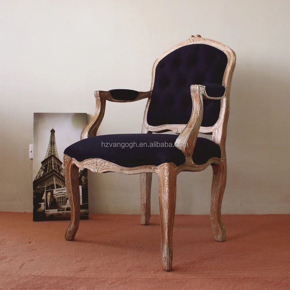 French Country Style Antique Hand Carved Rattan Back Black Dining Chair