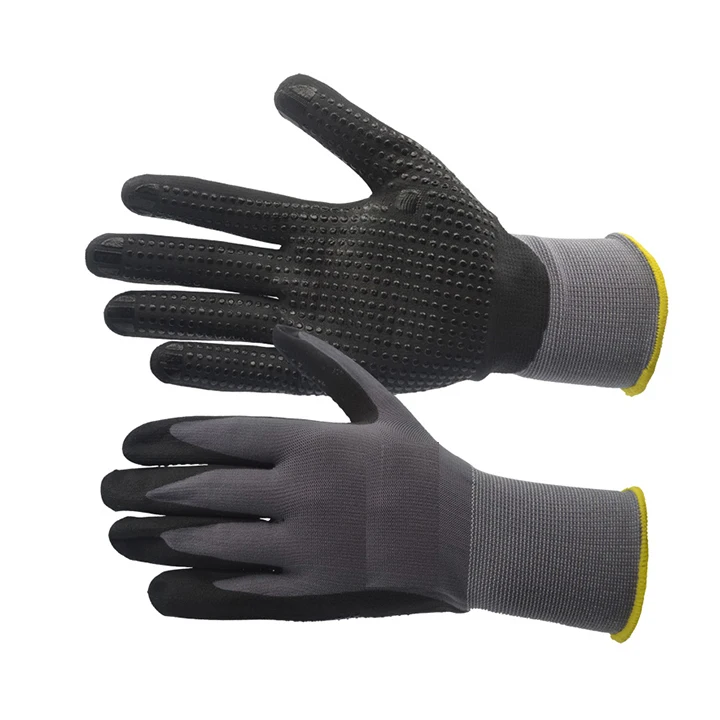15g Gray Nylon Spandex Liner Micro Foam Nitrile Palm Coated Gloves With