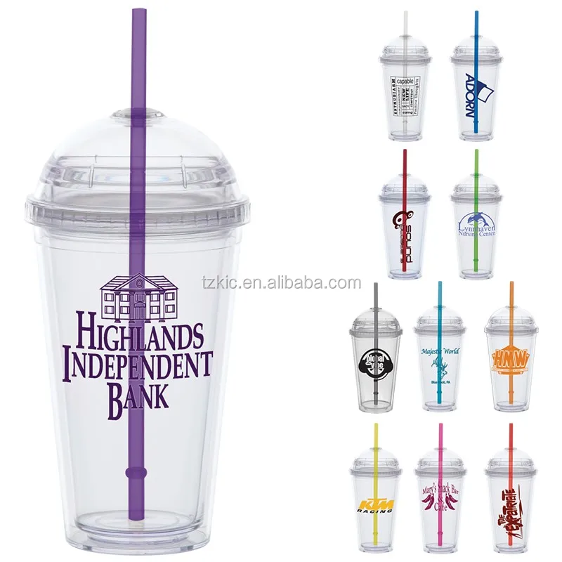 16 Oz Plastic Clear Dome Lid Double Wall Tumbler With Straw Buy Dome
