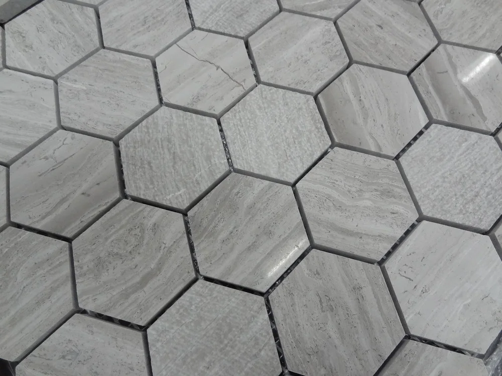 Wooden Light 2" Hexagon Marble Rough Tile Natural Stone Wall Tile