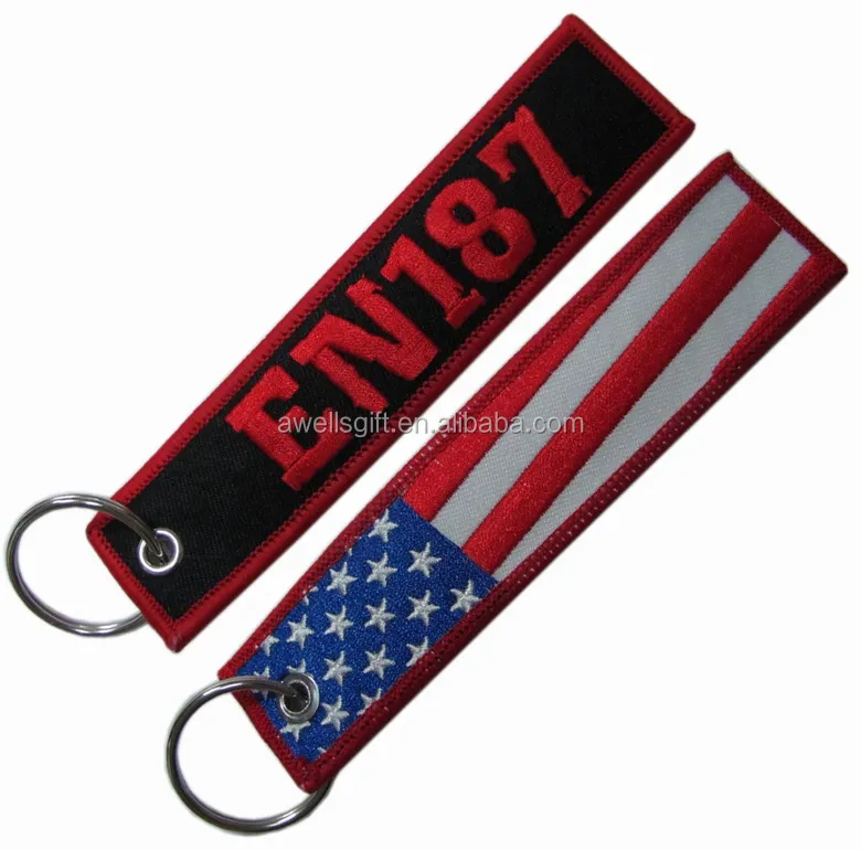 Custom Logo Embroidery Fabric Flight Keychain For Flight Cloth Luggage