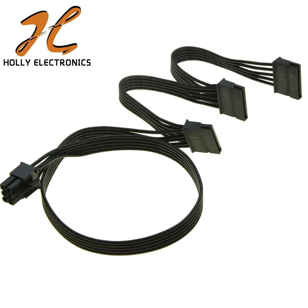 6 Pin Pcie Cable Male 1 To 3 Sata 15pin Female Power Supply Cable