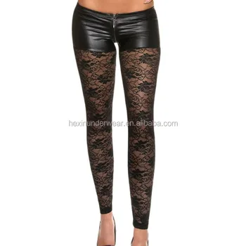 lace leather leggings