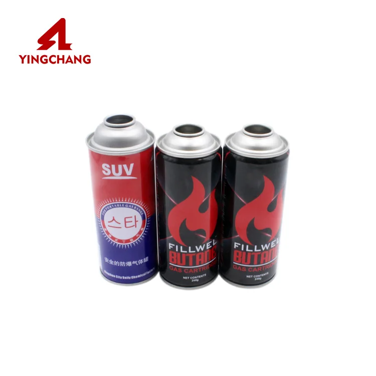 Empty Butane Gas Cans Tinplate Aerosol Cans With Valve And Cap190g 220g