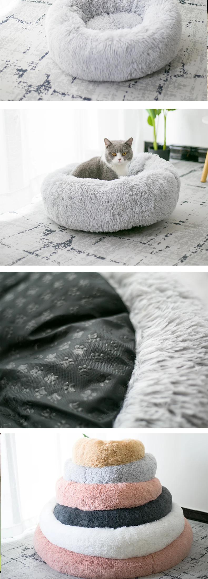 Hot Sale indoor soft and warm Plush Cute round pet bed