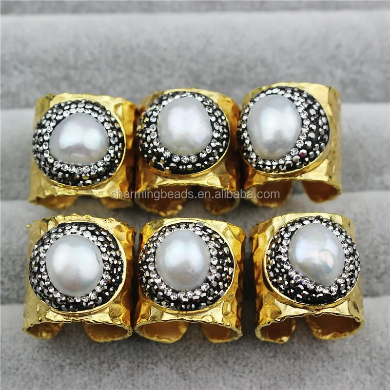 CH-JCR0123 metal pave setting freshwater pearl jewelry ring,wholesale pearl ring design,fashion adjustable ring,