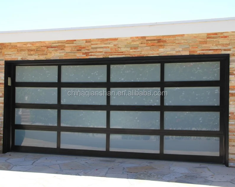 Aluminum Alloy Frame Material Frosted Glass Modern Black Garage