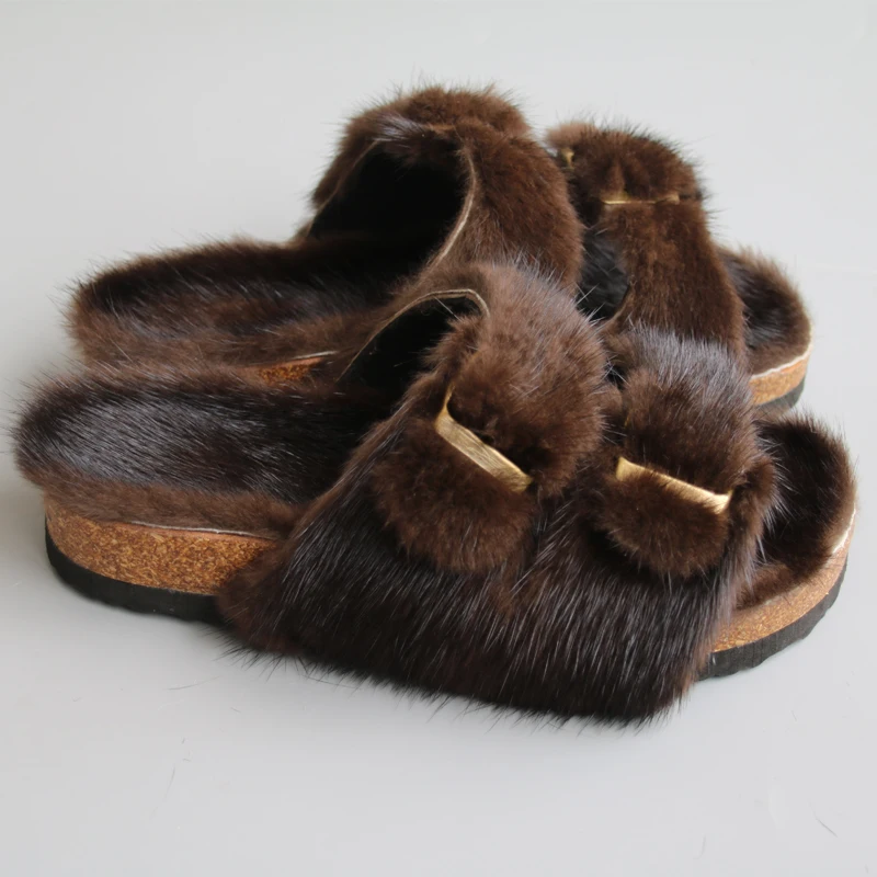 Top Genuine Mink Fur Slippers Luxury 