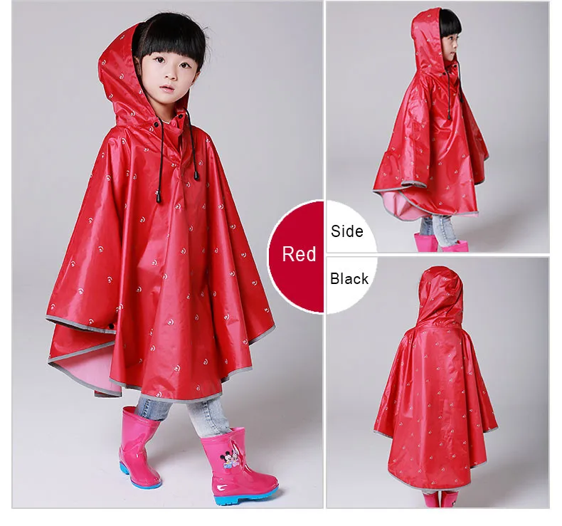 Reflective Red Black Children Safety Raincoat Poncho With Dot Pattern ...