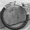 PU Leather Cool Personality Men's Bangle with Locking Metal Dragon Head Clasp Bracelet