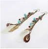 Bohemian Turquoise Stone Earrings Thread Long Dangle Feather Earrings