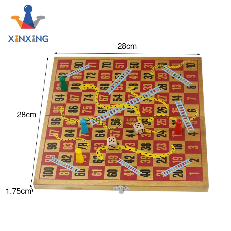 Portable Wooden Snakes And Ladders Game With Pair Of Dice Board Games