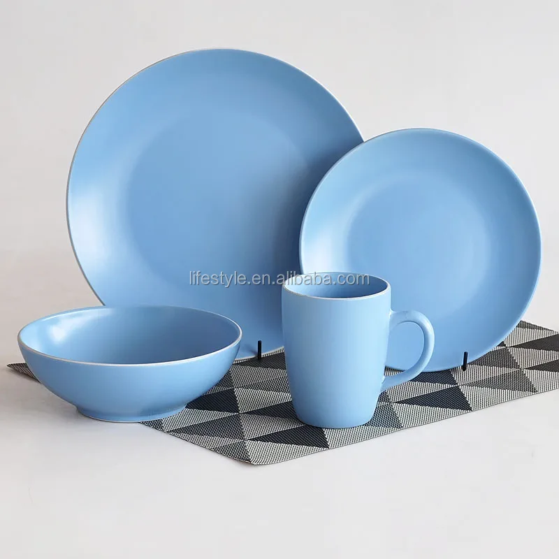 Stoneware Dinner Set With Solid Colors,Set Of 16pcs Ceramic Dinnerware