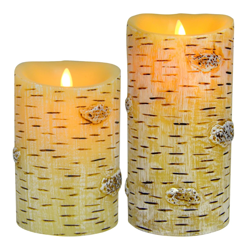 Christmas Birch Bark Craft Artificial Led Flameless Candles With