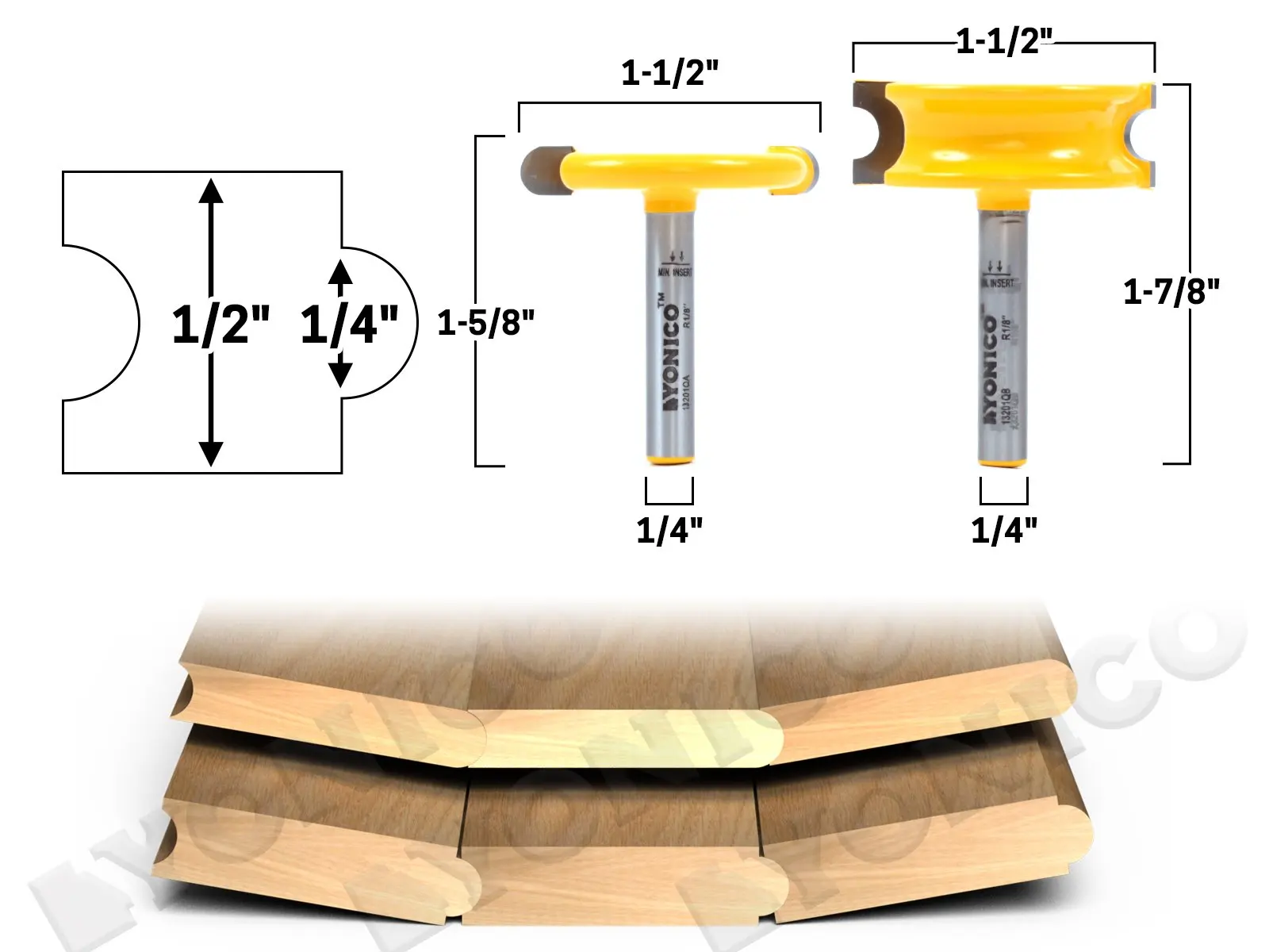 Yonico 13193q 1//2-Inch Bead Bullnose Bead Router Bit 1//4-Inch Shank