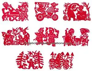 Chinese Gifts / Chinese Arts Chinese Crafts / Chinese Folk Art: Chinese Paper Cuts - Happy Family (Set of 8)