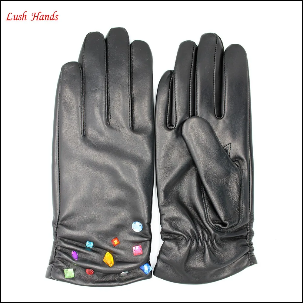 ladies leather gloves party dress leather glove crystal leather glove