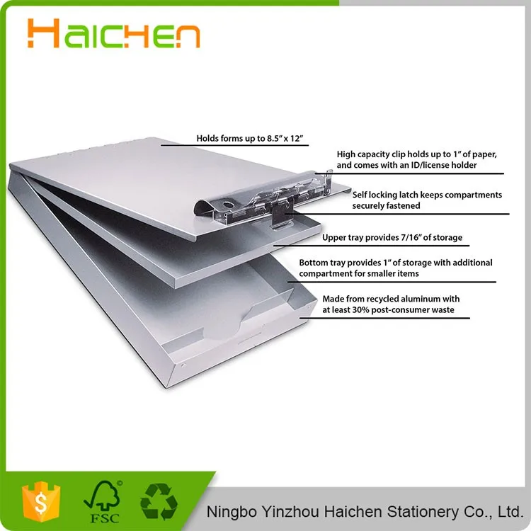 Custommade Letter Size Aluminum Storage Clipboard With Dual Tray Stora