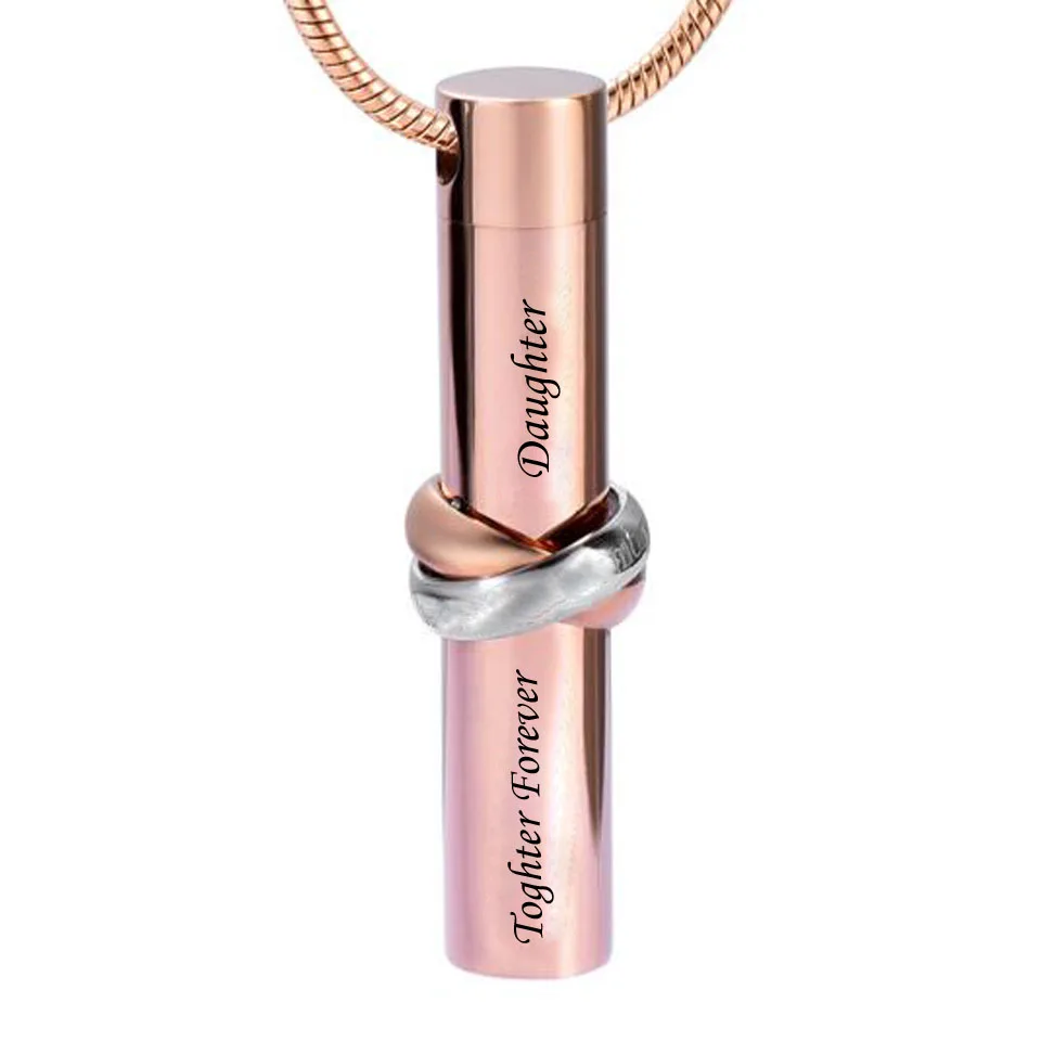 Stainless steel love memories together forever daughter rose gold cylinder commemorative pendant urn cremation necklace