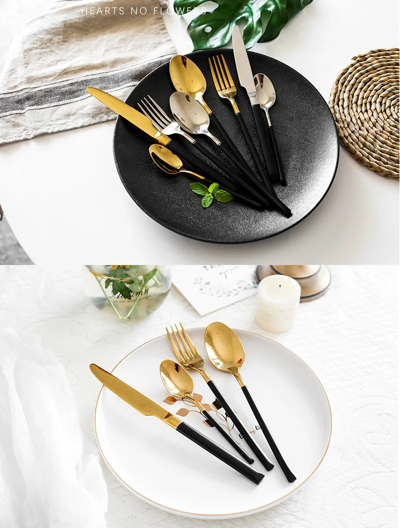 Wholesale Modern Bulk Spoon Fork Set Reusable Stainless Steel 304 Gold Plated Flatware Set