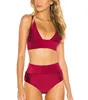 Swimwear Factory Low MOQ Shiny Red Fabric Custom High Quality Supportive Bikini Top High Waist Bikini Bottom For Fashion Lady