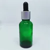 Quickly delivery green color 30 ml glass bottle with matte silver dropper cap