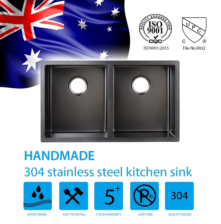Nano Black Kitchen Sink Australia Style, 304 Stainless Steel, Custom Size, Undermount, Handmade