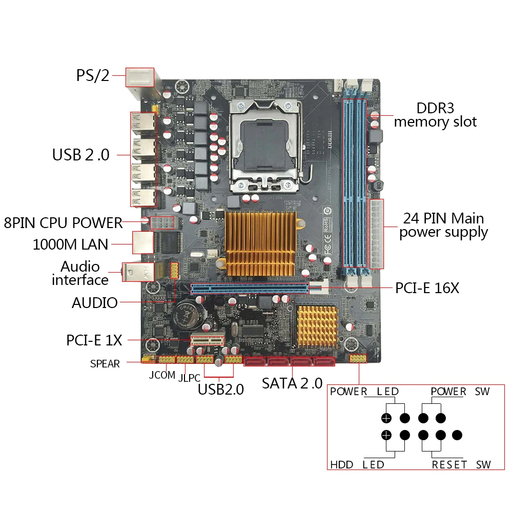 luosh X58 Motherboard LGA 1366 LGA1366 DDR3 Slot PC Desktop Mainboard Computer Motherboard for ECC ECC REG RAM Server