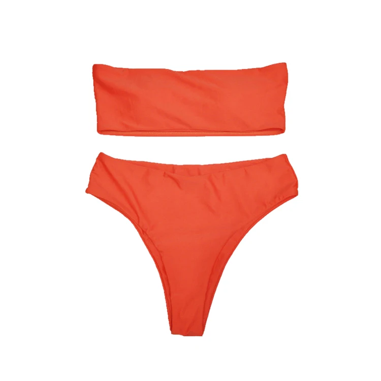 High Waisted 2 Piece Bandeau Swimsuit Sexy Red Thong Bikini Set - Buy ...