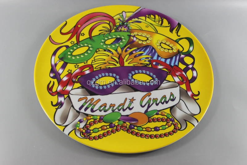 Mask Print Melamine Big Plate Plastic Dinner Plate 35CM