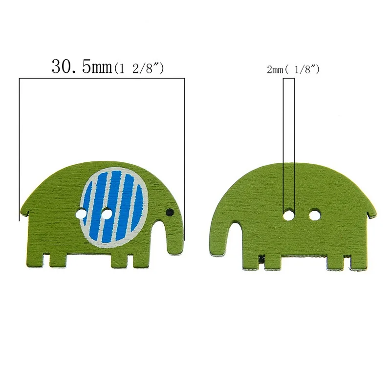 50PCs Wooden Buttons Elephant Shape Randomly Mixed 2-hole Sewing Scrapbooking 