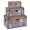 Set of 3 decorative vintage wooden storage large trunk sets box with lock