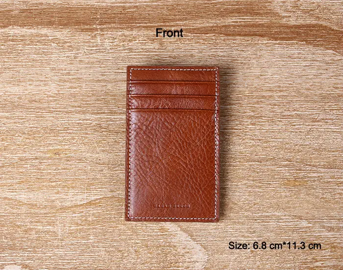 Brown Leather Money Clip With Card Slots Card Cash Holder Italian
