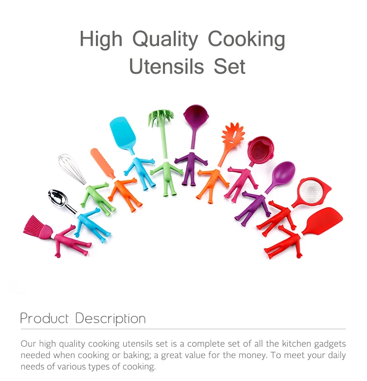 Novelty Small 12 Pcs Kids Colorful Human Shape Nylon Kitchen Cooking Utensil Set