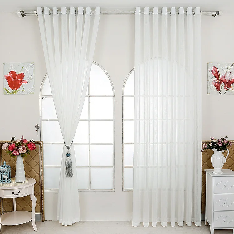 Custom white polyester and linen curtain for living room