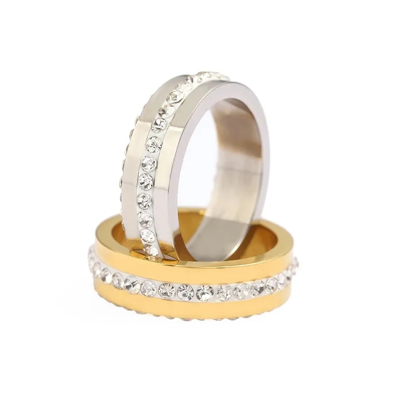 18k Gold Stainless Steel Crystal Ring Bands Dubai Mens Wedding Ring