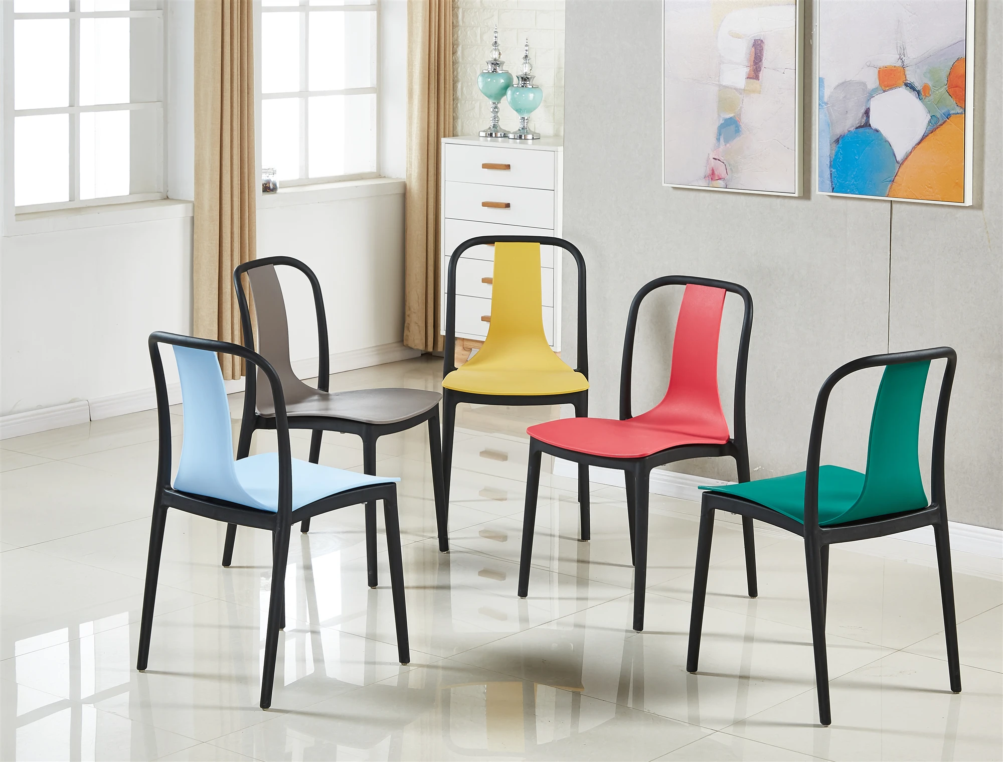 Modern Design Double Color Outdoor Stackable Plastic Chair, stack dining chairs, Negotiate meeting chair. Hotel office chai