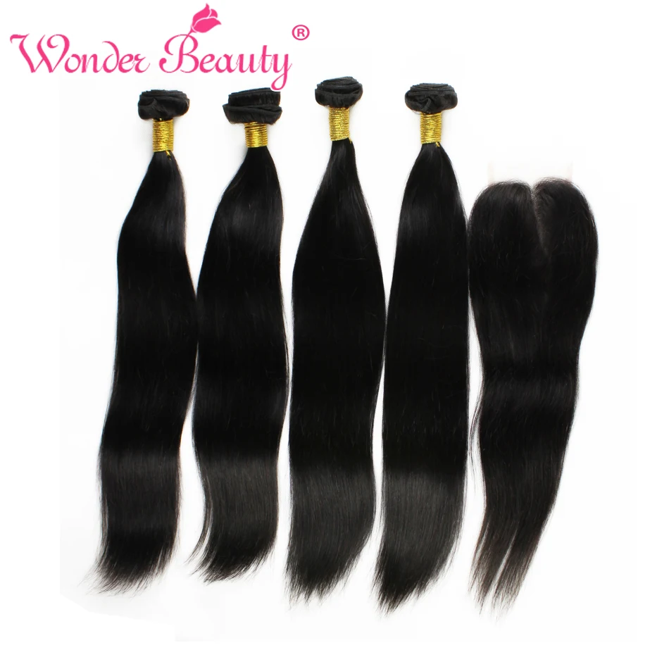 Unprocessed Indian Remy Hair With Closure Straight Silk 4bundles With Lace Closure 100 Real Indian Human