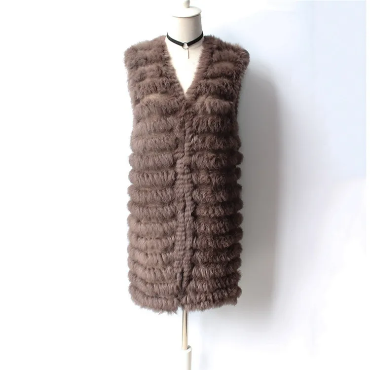 Women Real Rabbit Fur Vest Waistcoat Gilet Knitted Rabbit Fur Vest 100% Genuine 