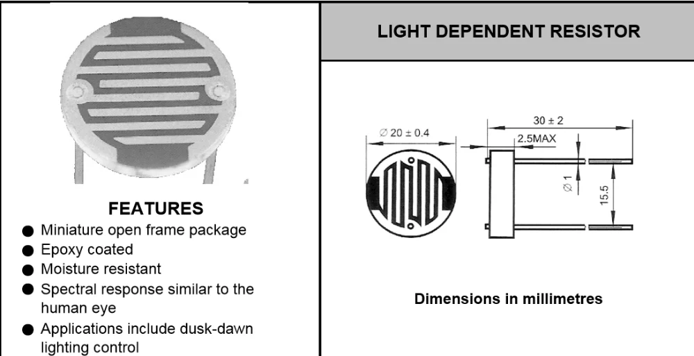 Ldr20158 20mm Big Epoxy Cds Photo Resistor,Light Dependent Resistor