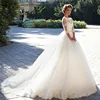 ON297 Tulle With Lace Applique Long Train Three Quarter Sleeve Puffy White Bridal Gown Designs Wedding Dresses 2018