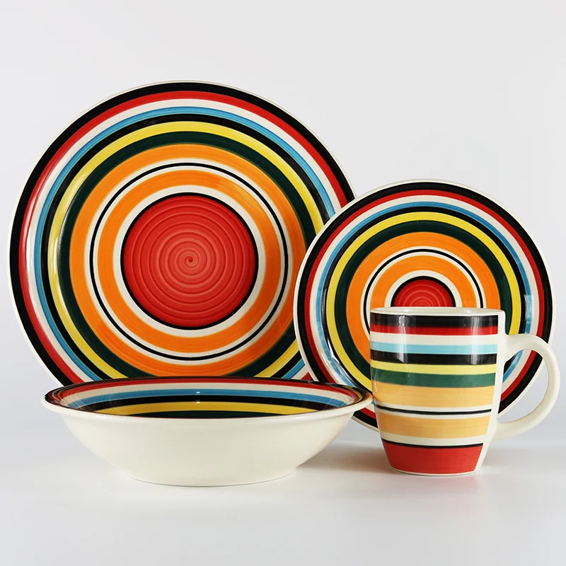 Tableware 16pcs Ceramic Dinnerware Set,Hand Painted Dinner Sets For