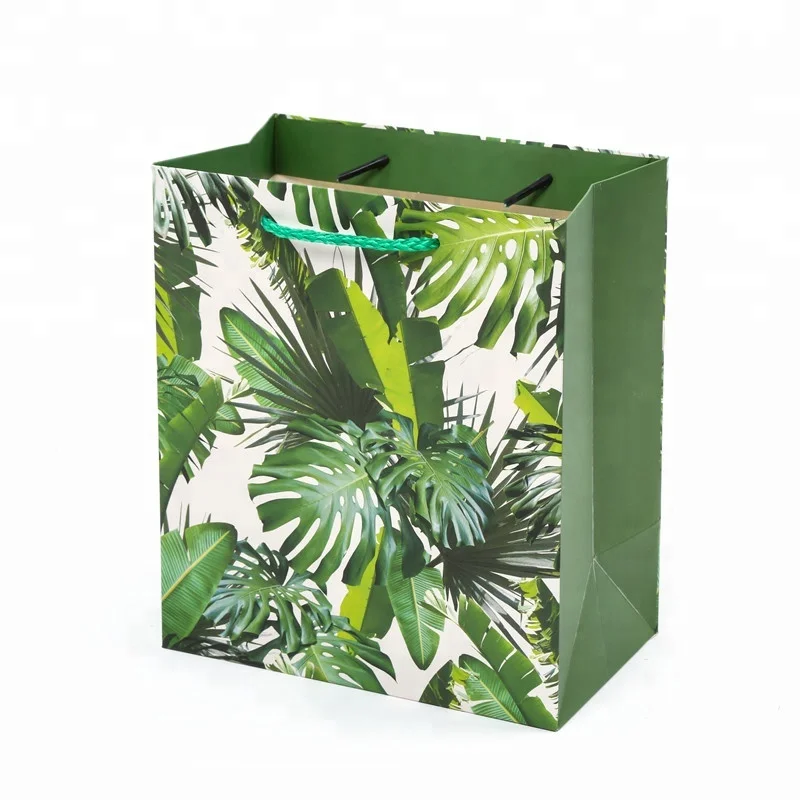 Cheap Green Leaf Paper Bag Luxury Green Leaf Custom Logo Gift Bag