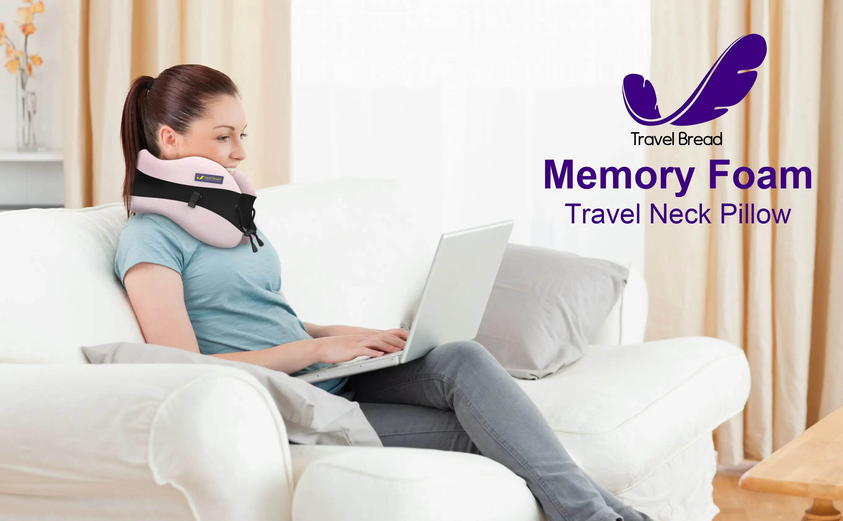 Memory Foam Travel Neck Pillow With Chin Support - 100% Pure Foam For Airplanes, Includes Storage Box