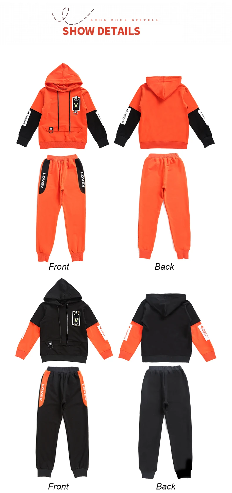 2019 boutique best price kids wear fashion hooded patched sport sets for girl