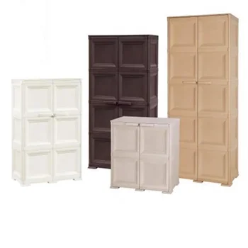 3 Tier Plastic Wardrobe Cabinet With Double Door Handle Design