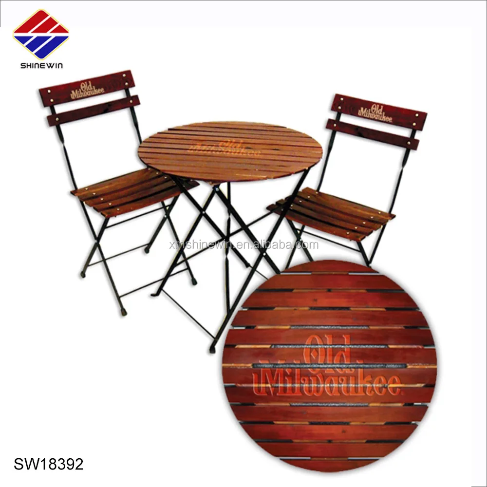 Custom Printed Outdoor Folding Metal Wooden Table Folding Chair Bistro