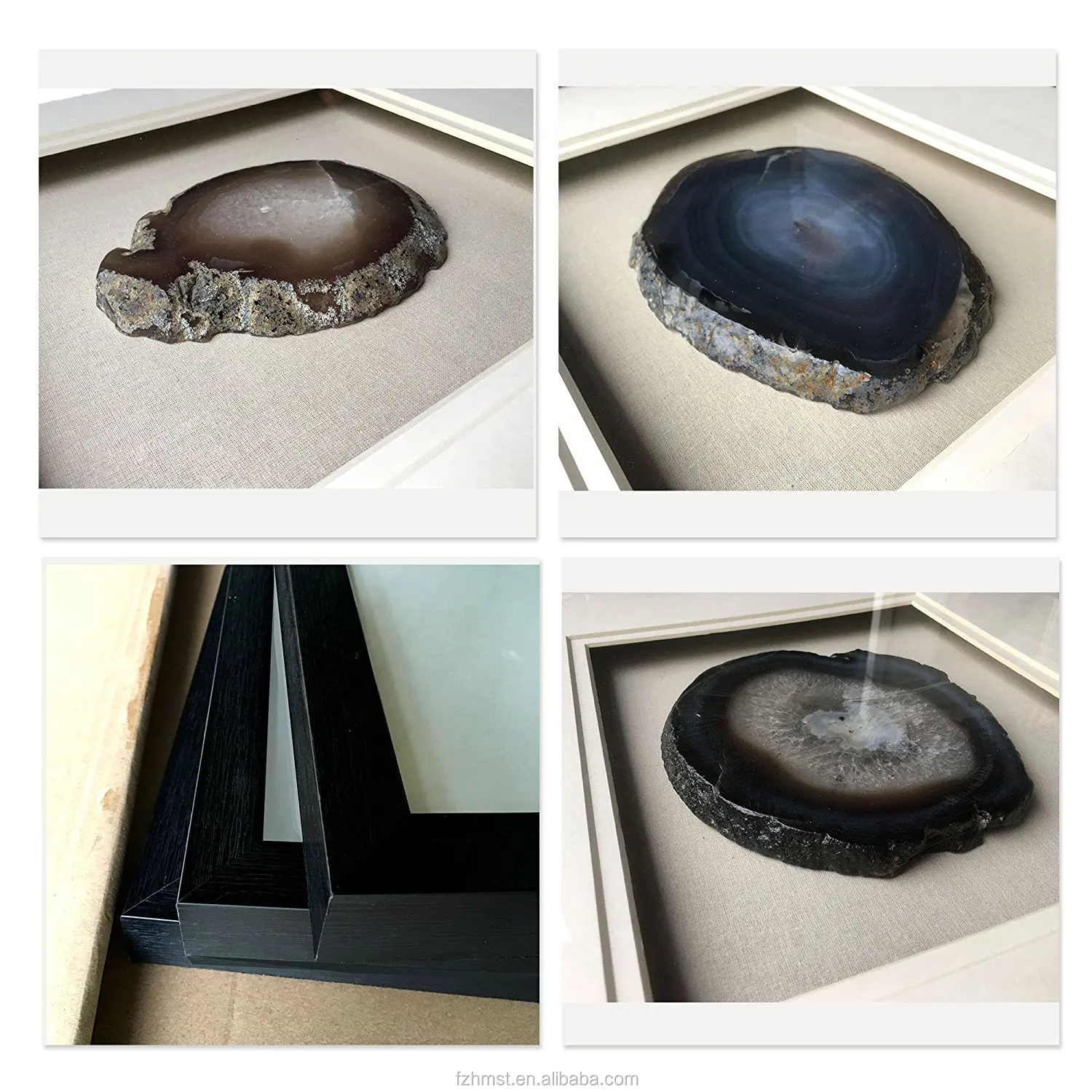 20x20inch Natural Agate Slice Painting Wall Art Shadow Box With Black