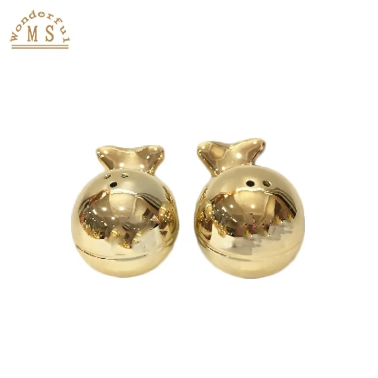 Animal salt and pepper shaker golden elephant design,ceramic kitchen herb and condiment, gold plated  figurine for wedding gift